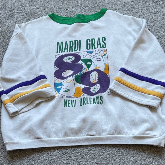 Mardi Gras Tops - Mardi Gras New Orleans Sweatshirt - White with Green, Purple, and Yellow Accents